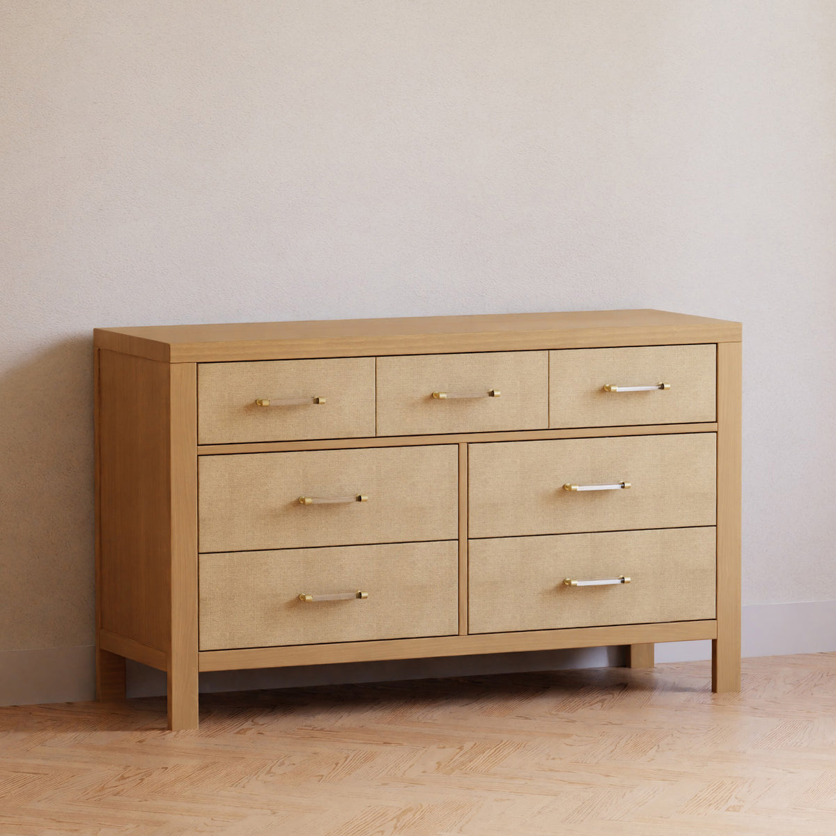 M24816HYPSEW,Namesake,Eloise 7-Drawer Assembled Dresser in Honey & Performance Sand Eco-Weave