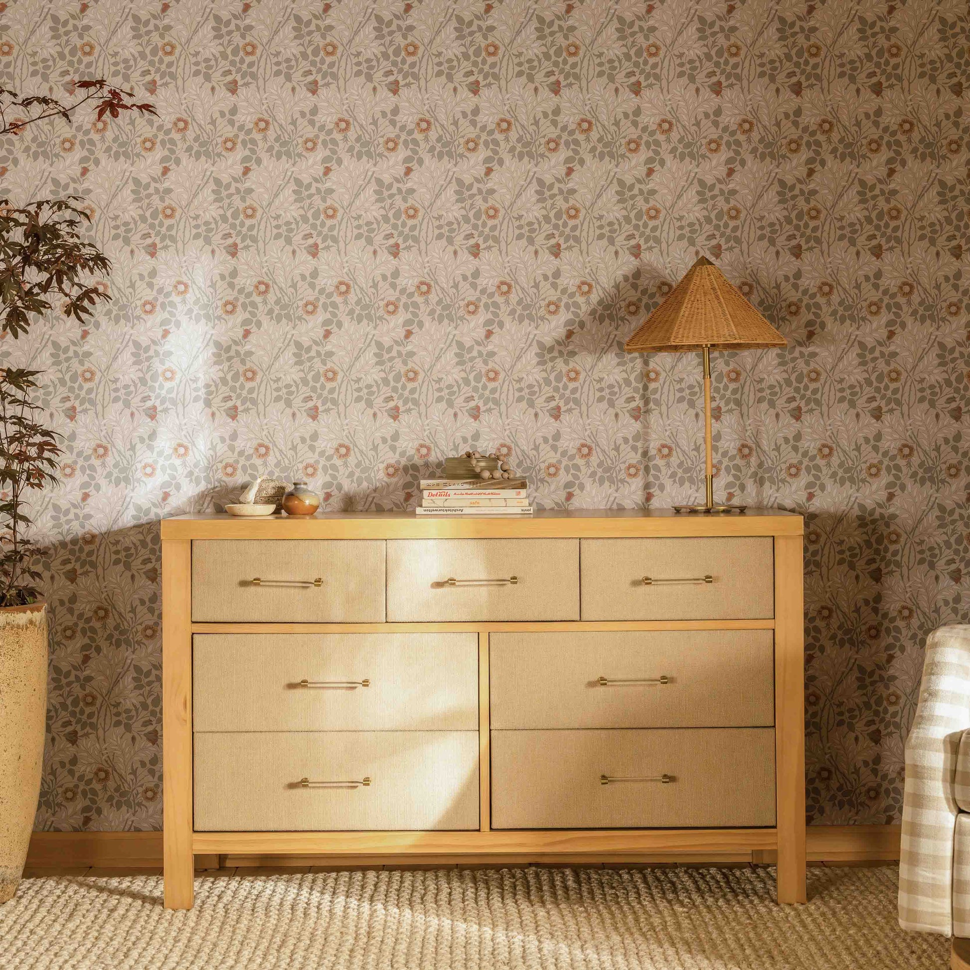 Eloise 7 Drawer Assembled Dresser Honey & Performance Sand Eco-Weave