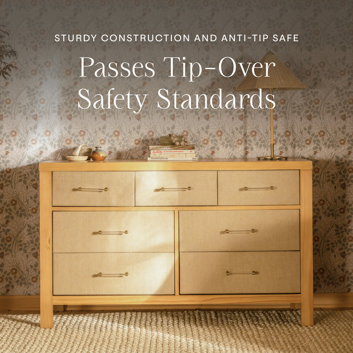 M24816HYPSEW,Namesake,Eloise 7-Drawer Assembled Dresser in Honey & Performance Sand Eco-Weave