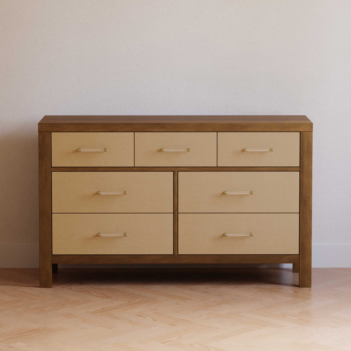 M24816NLPSEW,Namesake,Eloise 7-Drawer Assembled Dresser in Natural Walnut & Performance Sand Eco-Weave