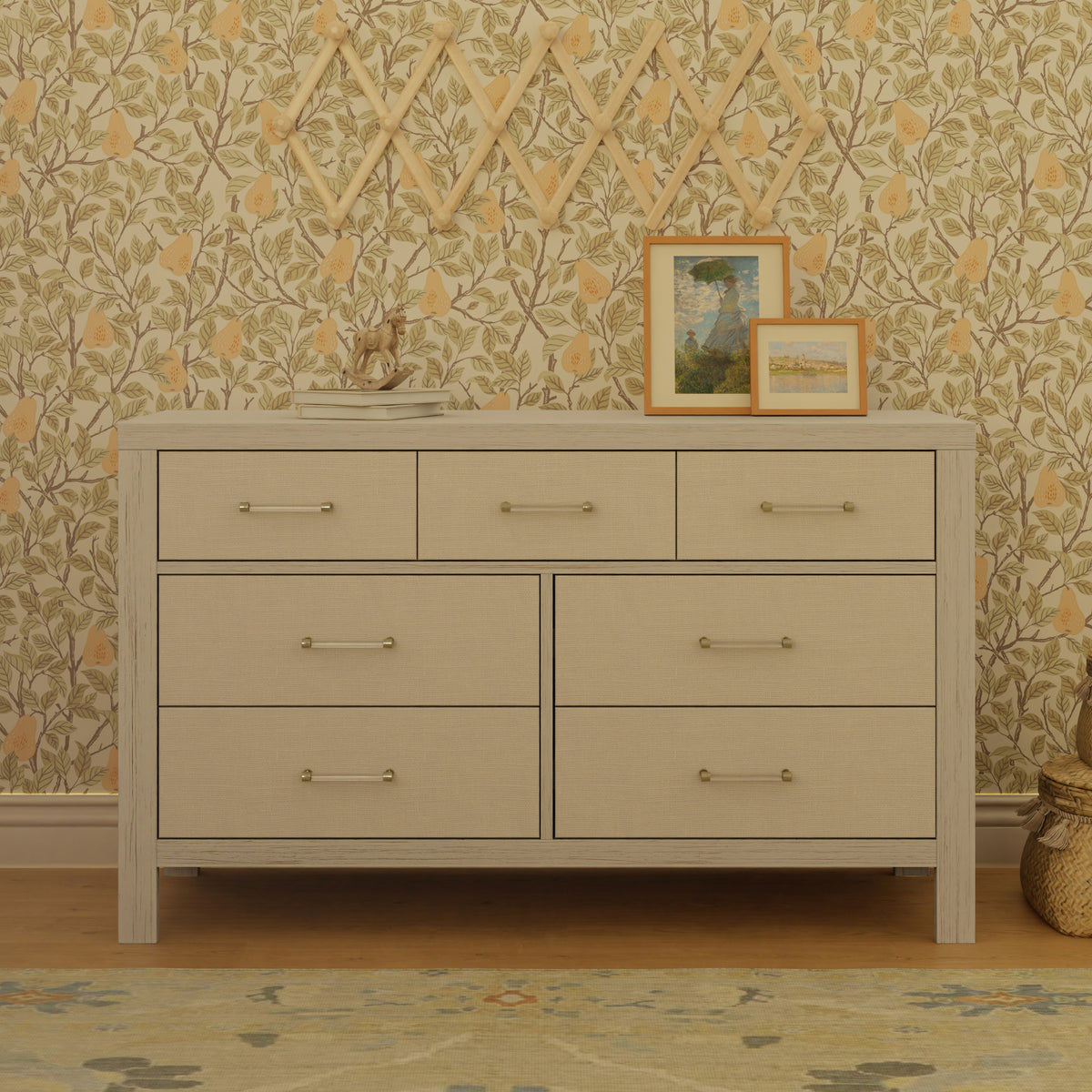M24816WDFPEW,Namesake,Eloise 7-Drawer Assembled Dresser in White Driftwood and Performance Pearl Eco-Weave