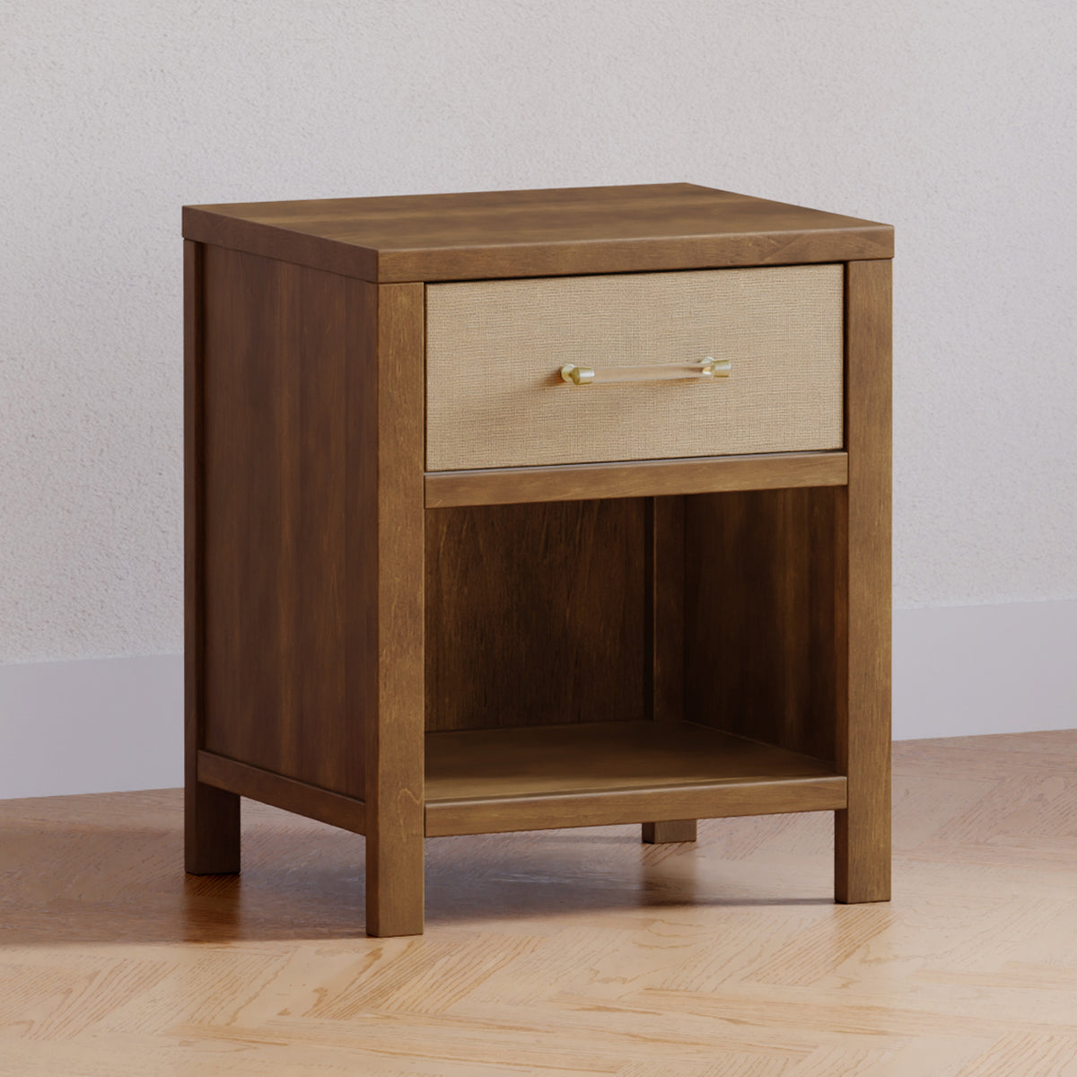 M24860NLPSEW,Namesake,Eloise Nightstand  Assembled in Natural Walnut & Performance Sand Eco-Weave