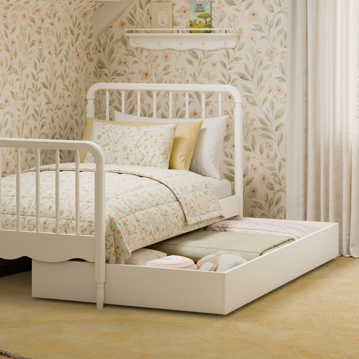 M25973RW,The MDB Family,Twin Storage Trundle Bed in Warm White
