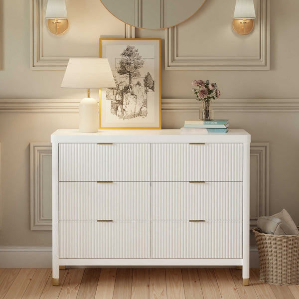 M26716RW,Namesake,Brimsley Tambour 6-Drawer Assembled Dresser in Warm White