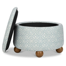 M30985BPBDF,Namesake,Morris & Co. x Namesake Tuffet Storage Ottoman Bellflowers in Powdered Blue w/DarkWood Ball Feet