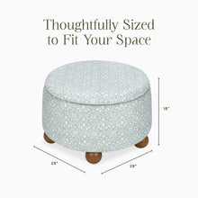 M30985BPBDF,Namesake,Morris & Co. x Namesake Tuffet Storage Ottoman Bellflowers in Powdered Blue w/DarkWood Ball Feet