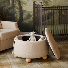 M30985CSGHF,Namesake,Tuffet Storage Ottoman in Chai Shearling w/Honey Ball Feet