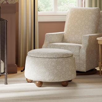 M30985MADF,Namesake,Morris & Co. x Namesake Tuffet Storage Ottoman Mallow in Ash w/ Dark Wood Ball Feet
