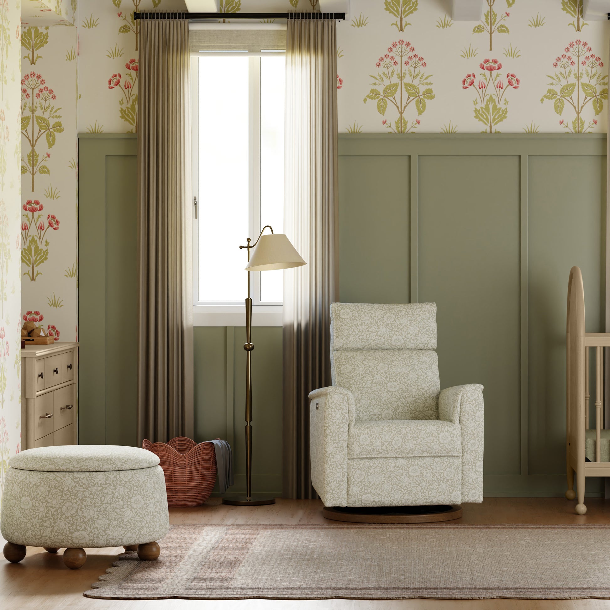 M30985MADF,Namesake,Morris & Co. x Namesake Tuffet Storage Ottoman Mallow in Ash w/ Dark Wood Ball Feet
