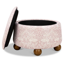 M30985PBRRDF,Namesake,Morris & Co. x Namesake Tuffet Storage Ottoman Pure Brer Rabbit in Rose w/Dark Wood Ball Feet