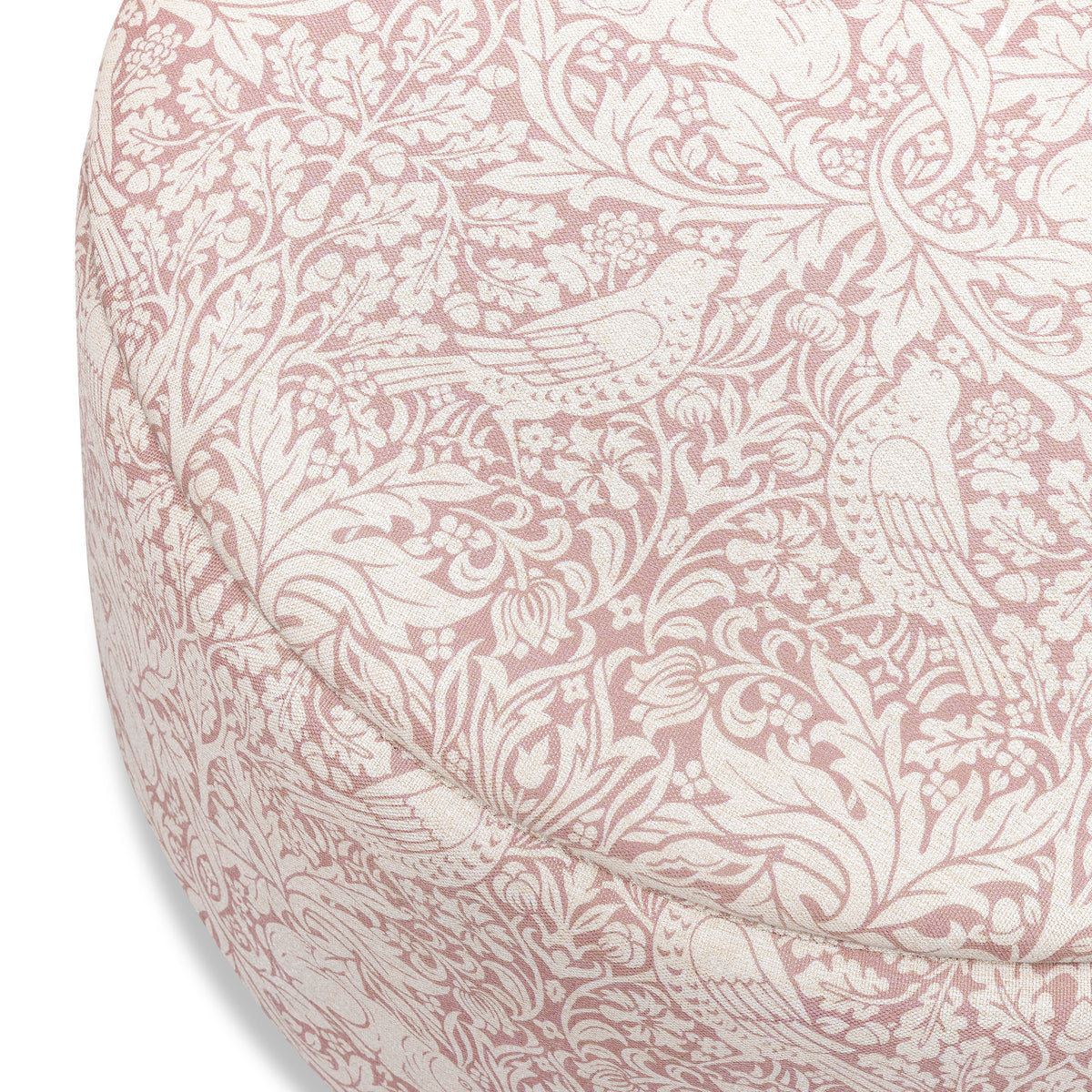 M30985PBRRDF,Namesake,Morris & Co. x Namesake Tuffet Storage Ottoman Pure Brer Rabbit in Rose w/Dark Wood Ball Feet