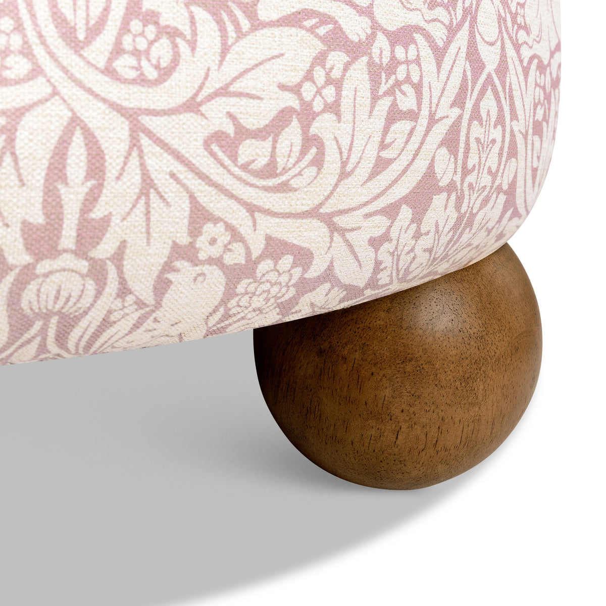 M30985PBRRDF,Namesake,Morris & Co. x Namesake Tuffet Storage Ottoman Pure Brer Rabbit in Rose w/Dark Wood Ball Feet