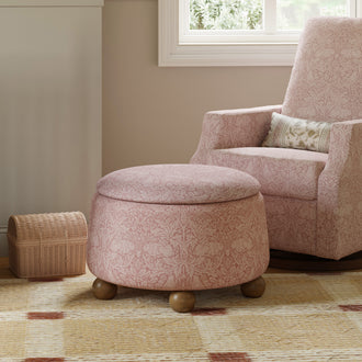 M30985PBRRDF,Namesake,Morris & Co. x Namesake Tuffet Storage Ottoman Pure Brer Rabbit in Rose w/Dark Wood Ball Feet
