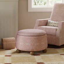 M30985PBRRDF,Namesake,Morris & Co. x Namesake Tuffet Storage Ottoman Pure Brer Rabbit in Rose w/Dark Wood Ball Feet