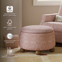 M30985PBRRDF,Namesake,Morris & Co. x Namesake Tuffet Storage Ottoman Pure Brer Rabbit in Rose w/Dark Wood Ball Feet