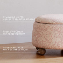 M30985PBRRDF,Namesake,Morris & Co. x Namesake Tuffet Storage Ottoman Pure Brer Rabbit in Rose w/Dark Wood Ball Feet