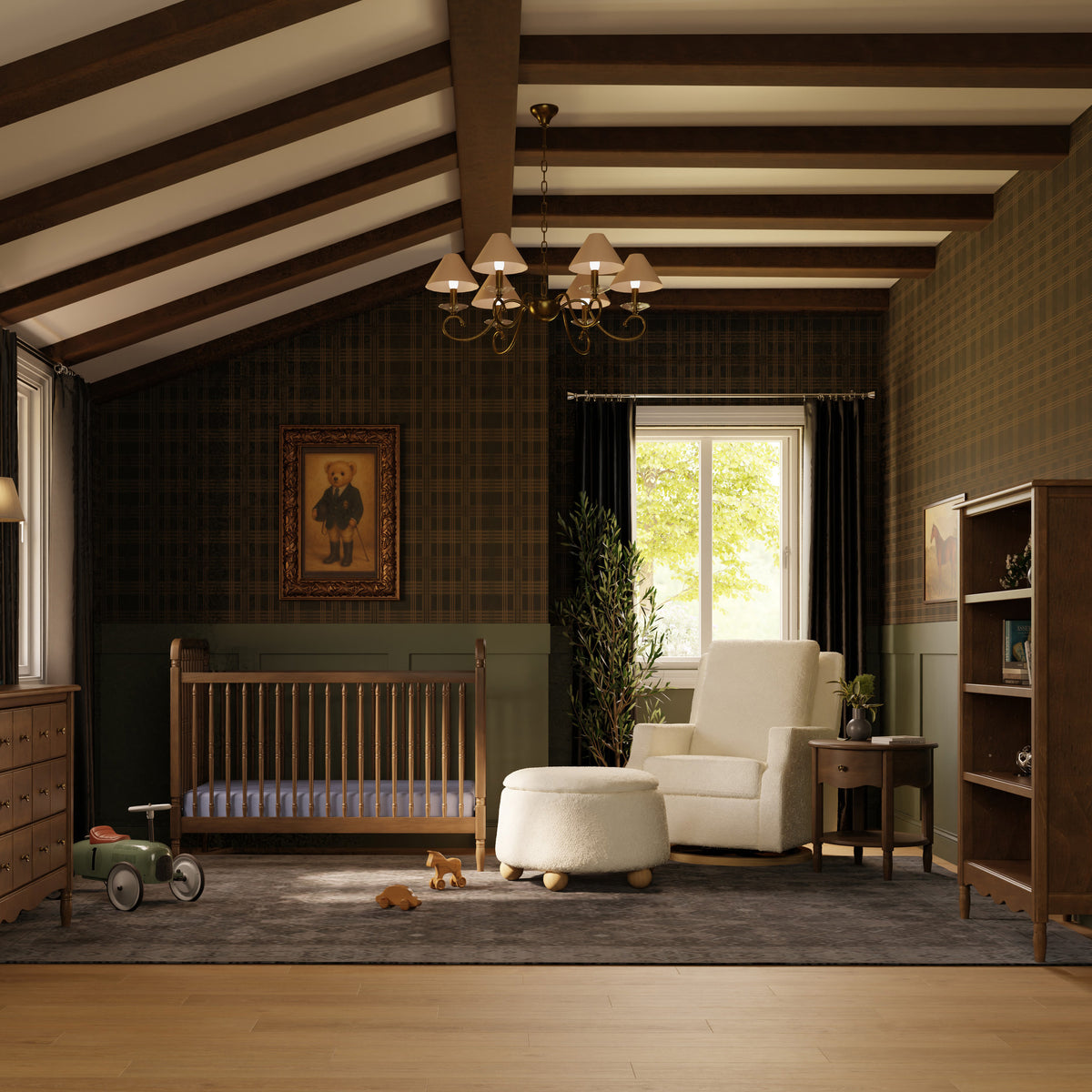 M30985PWBHF,Namesake,Tuffet Storage Ottoman in Performance Ivory Boucle w/Honey Ball Feet