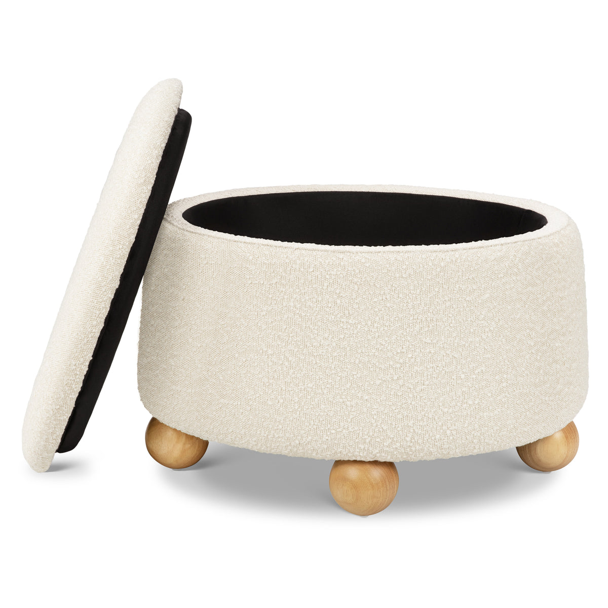 M30985PWBHF,Namesake,Tuffet Storage Ottoman in Performance Ivory Boucle w/Honey Ball Feet