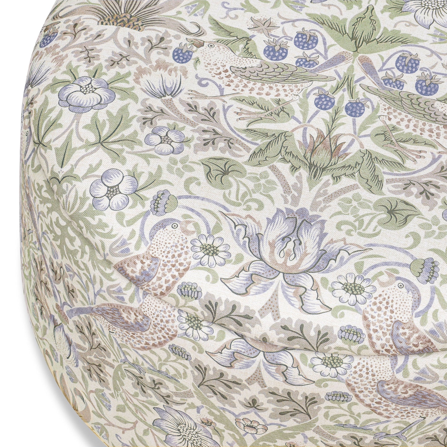 M30985TTFTDF,Namesake,Morris & Co. x Namesake Tuffet Storage Ottoman Strawberry Thief in Fig&Thyme w/DarkWood Ball Feet
