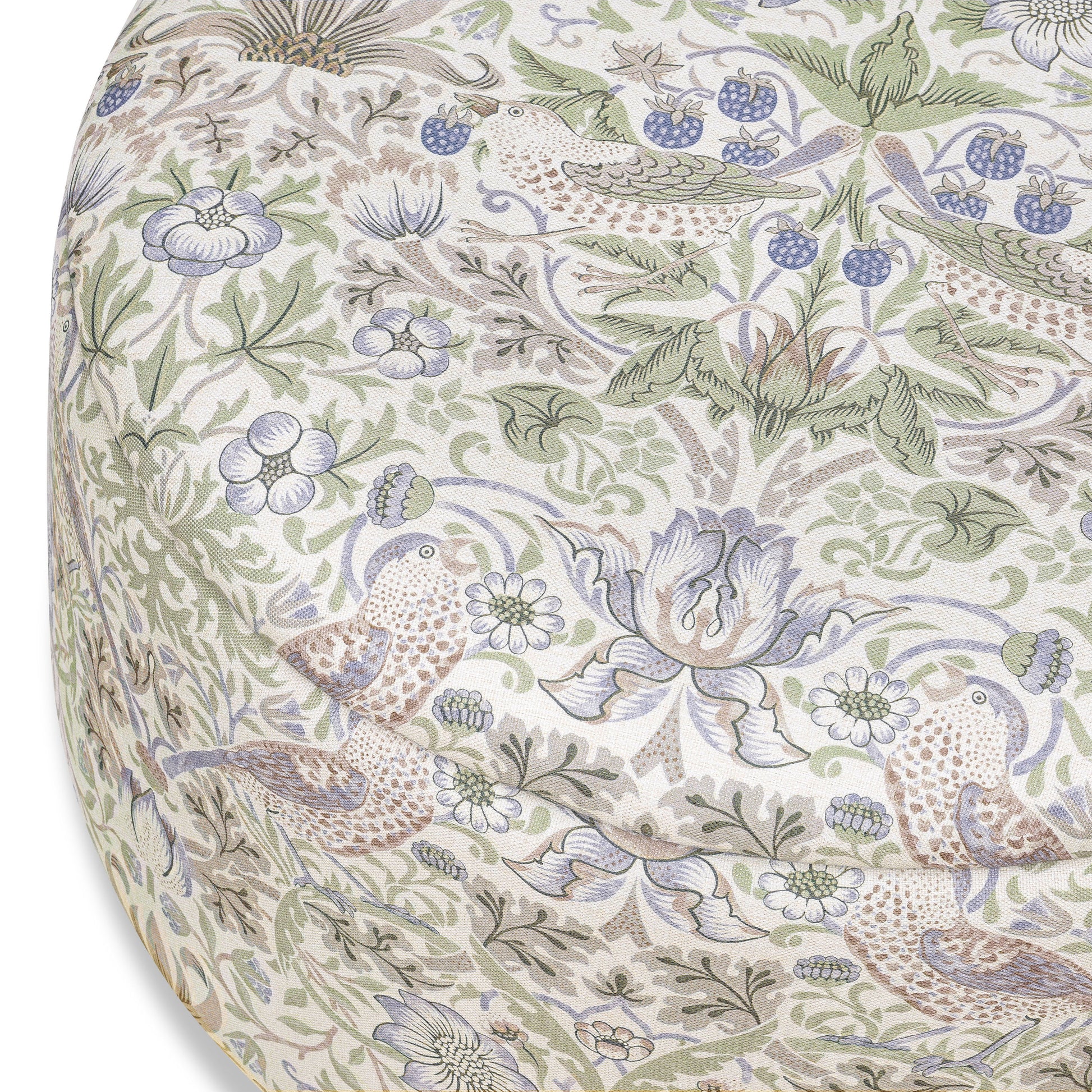 M30985TTFTDF,Namesake,Morris & Co. x Namesake Tuffet Storage Ottoman Strawberry Thief in Fig&Thyme w/DarkWood Ball Feet