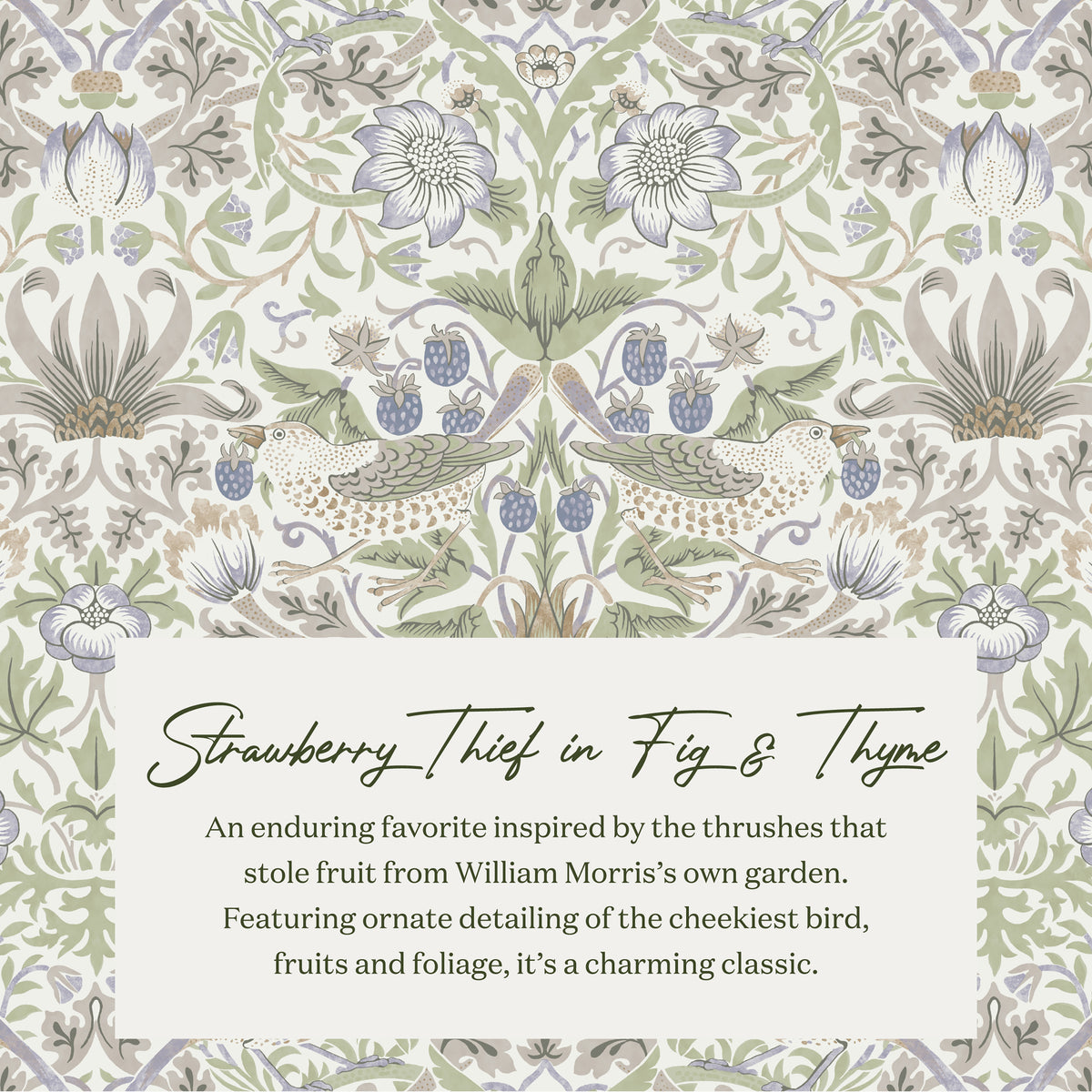 M30985TTFTDF,Namesake,Morris & Co. x Namesake Tuffet Storage Ottoman Strawberry Thief in Fig&Thyme w/DarkWood Ball Feet