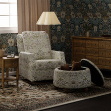 M30985TTFTDF,Namesake,Morris & Co. x Namesake Tuffet Storage Ottoman Strawberry Thief in Fig&Thyme w/DarkWood Ball Feet