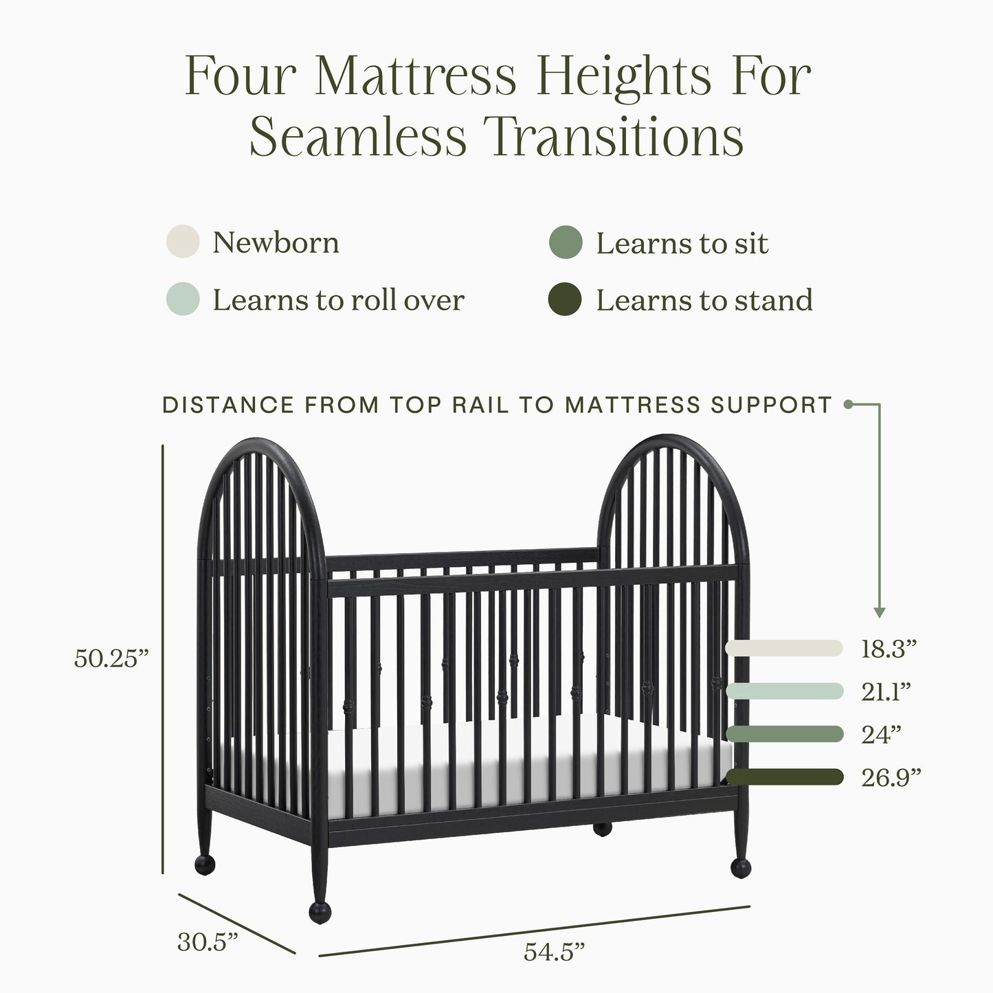 M31401AB,Namesake,Alouette 3-in-1 Convertible Spindle Crib in Archival Black
