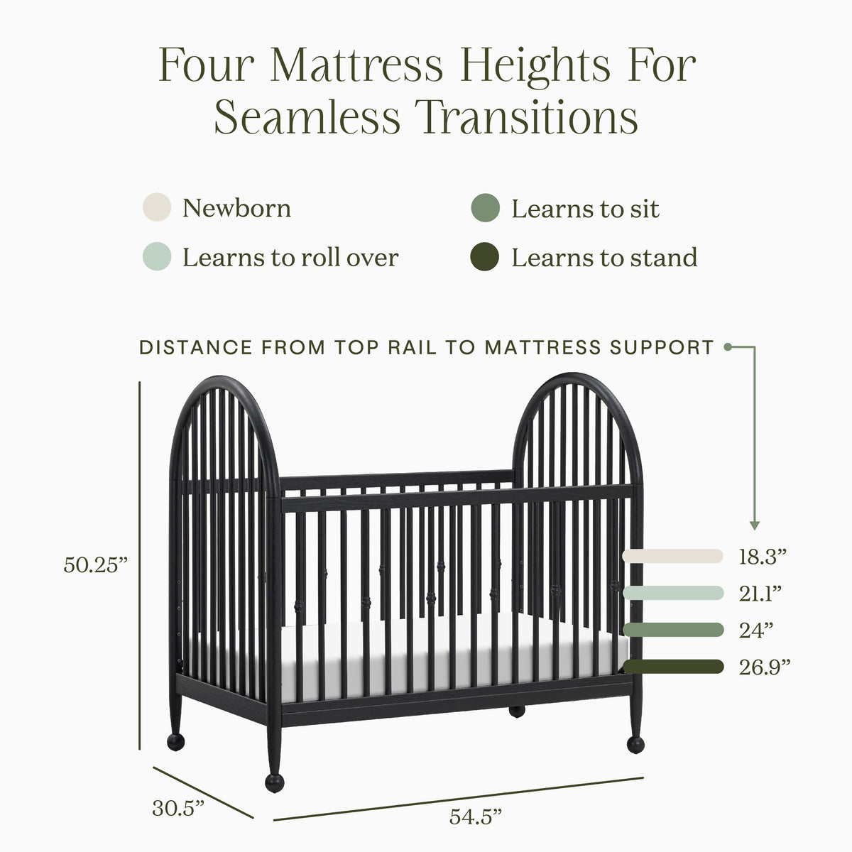 M31401AB,Namesake,Alouette 3-in-1 Convertible Spindle Crib in Archival Black