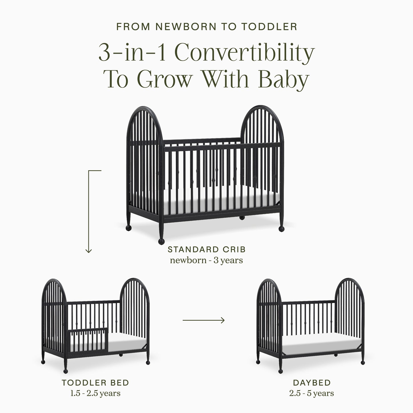 M31401AB,Namesake,Alouette 3-in-1 Convertible Spindle Crib in Archival Black