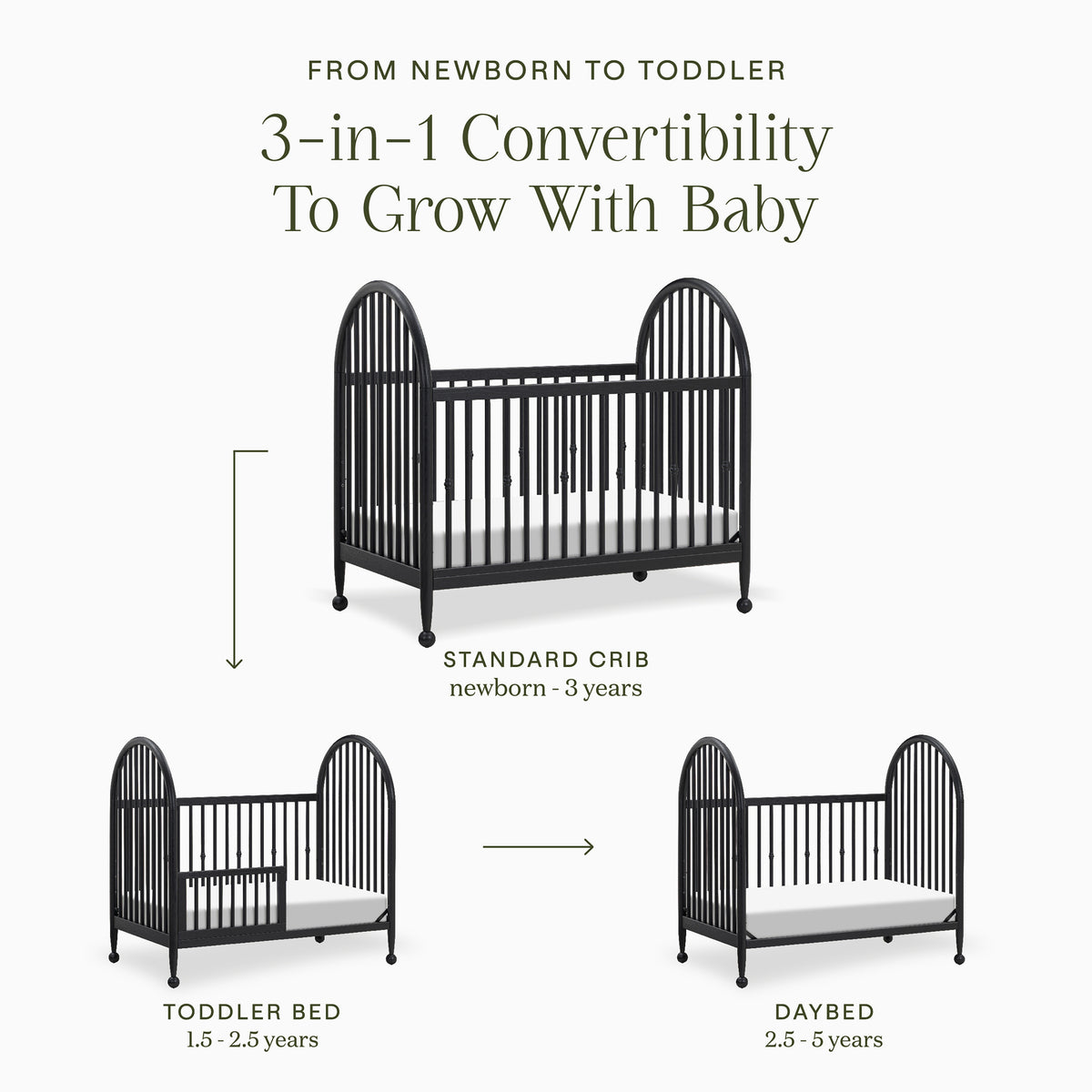 M31401AB,Namesake,Alouette 3-in-1 Convertible Spindle Crib in Archival Black