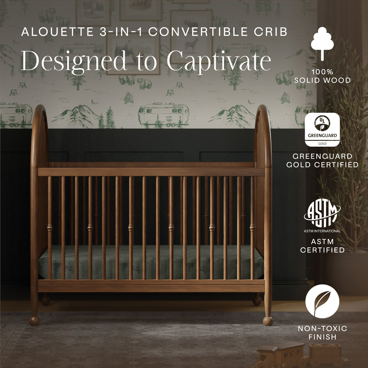M31401NL,Namesake,Alouette 3-in-1 Convertible Spindle Crib in Natural Walnut