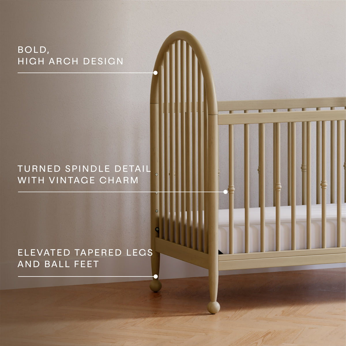M31401WP,Namesake,Alouette 3-in-1 Convertible Spindle Crib in Washed Pine