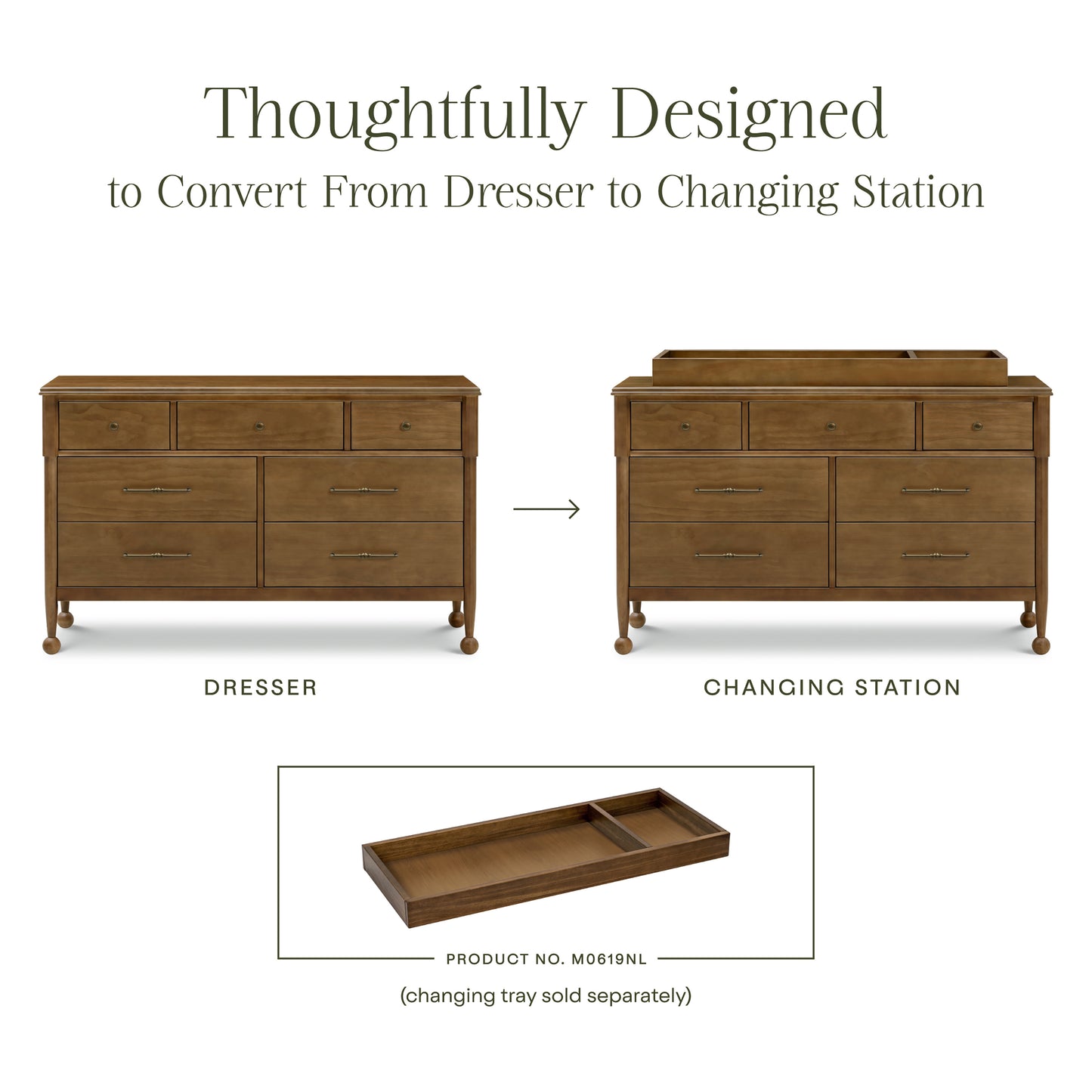 M31416NL,Namesake,Alouette 7-Drawer Assembled Dresser in Natural Walnut