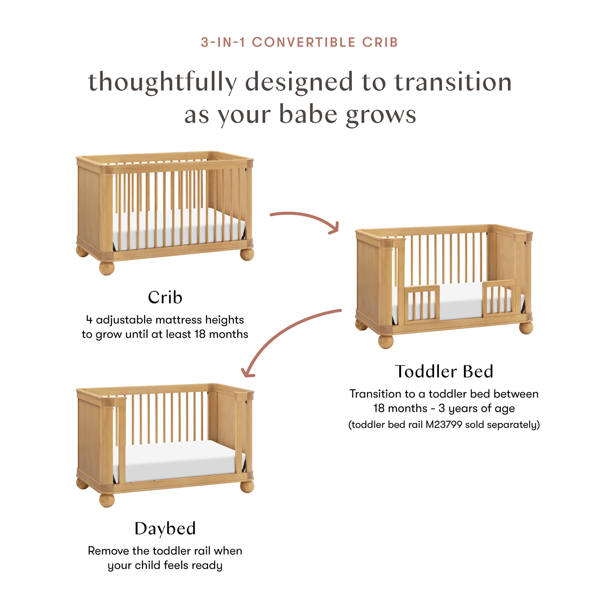 M31801HY,Babyletto,Crosby 3-in-1 Convertible Crib in Honey