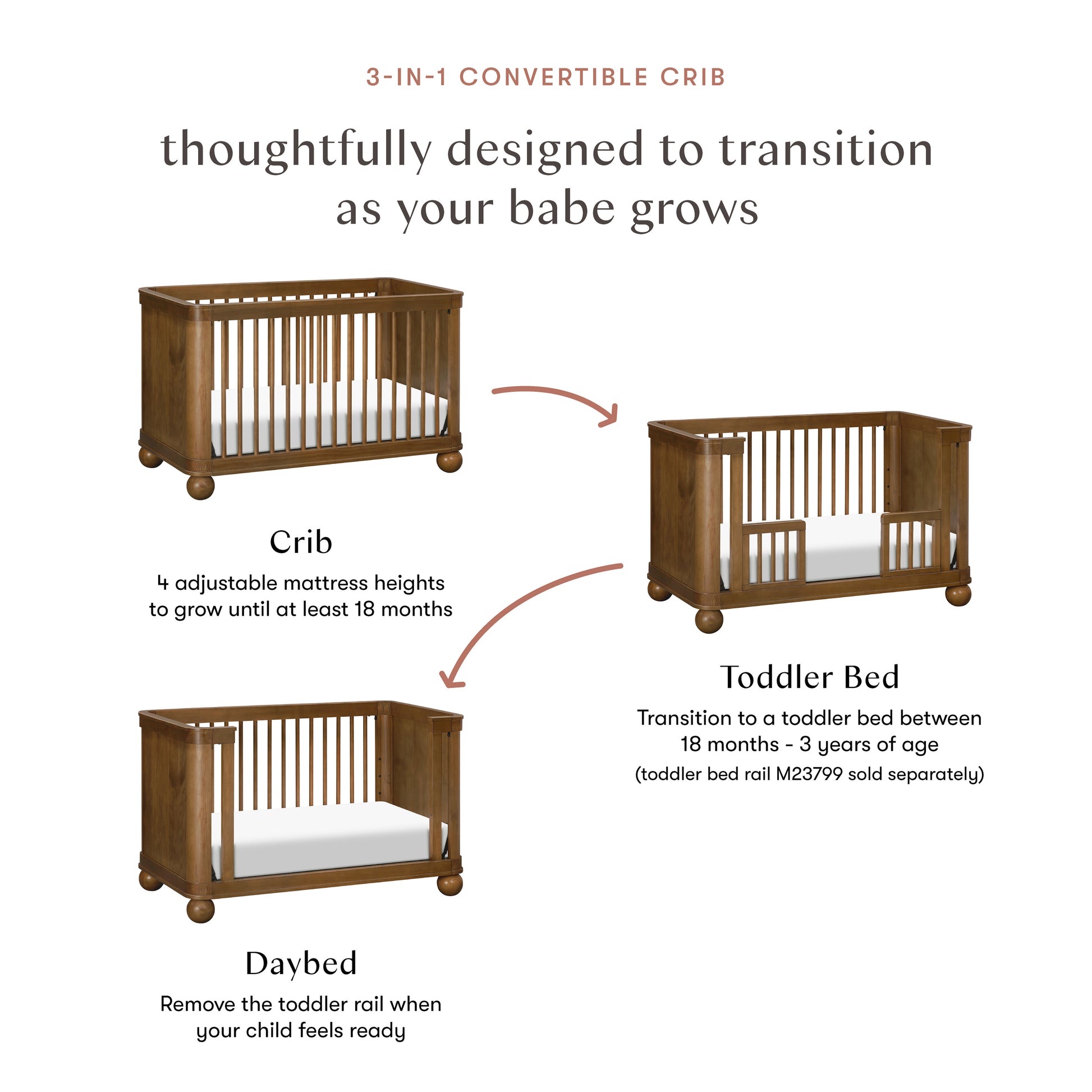 M31801NL,Babyletto,Crosby 3-in-1 Convertible Crib in Natural Walnut