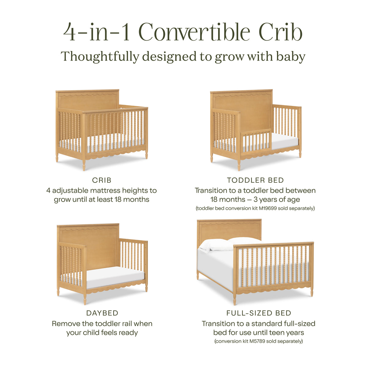 M32301HY,Namesake,Ambrosia 4-in-1 Convertible Crib in Honey