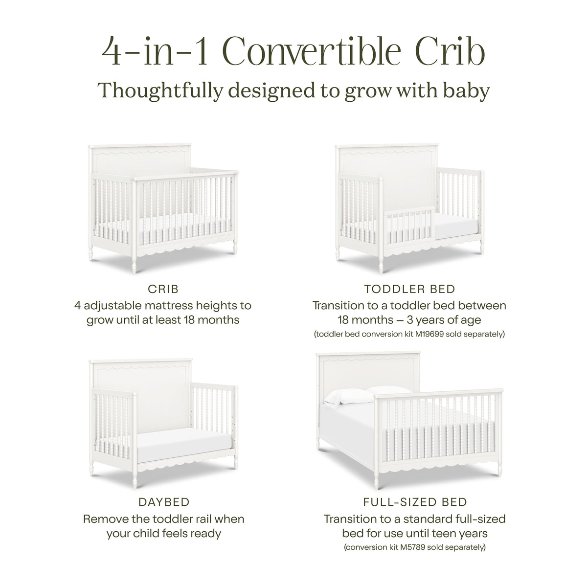 M32301RW,Namesake,Ambrosia 4-in-1 Convertible Crib in Warm White