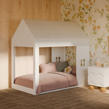 M32830FCS,Babyletto Kids,Uchi Montessori-Inspired House Twin Bed Canopy in Fog Chatham Stripe Eco-Weave