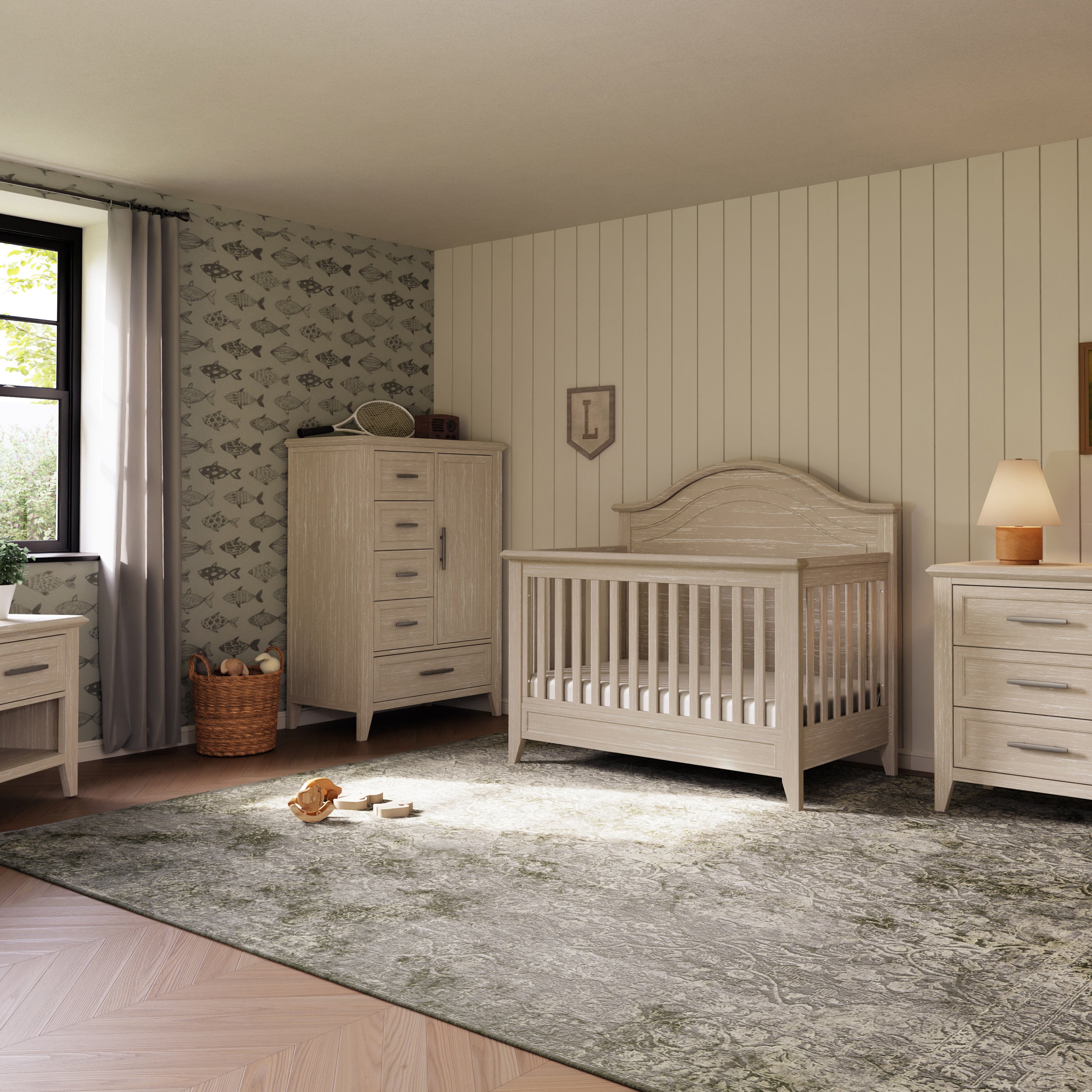 Monogram by Namesake Barrow Rustic 4-in-1 Convertible Curve Top Crib