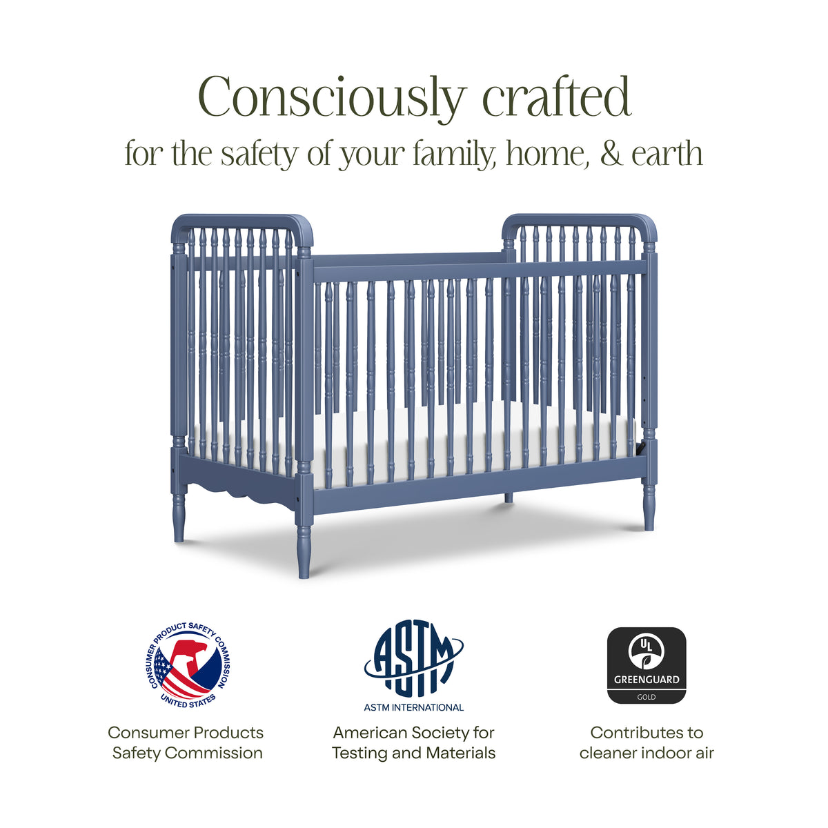 M7101CVB,Namesake,Liberty 3-in-1 Convertible Spindle Crib w/Toddler Bed Conversion Kit in Cove Blue