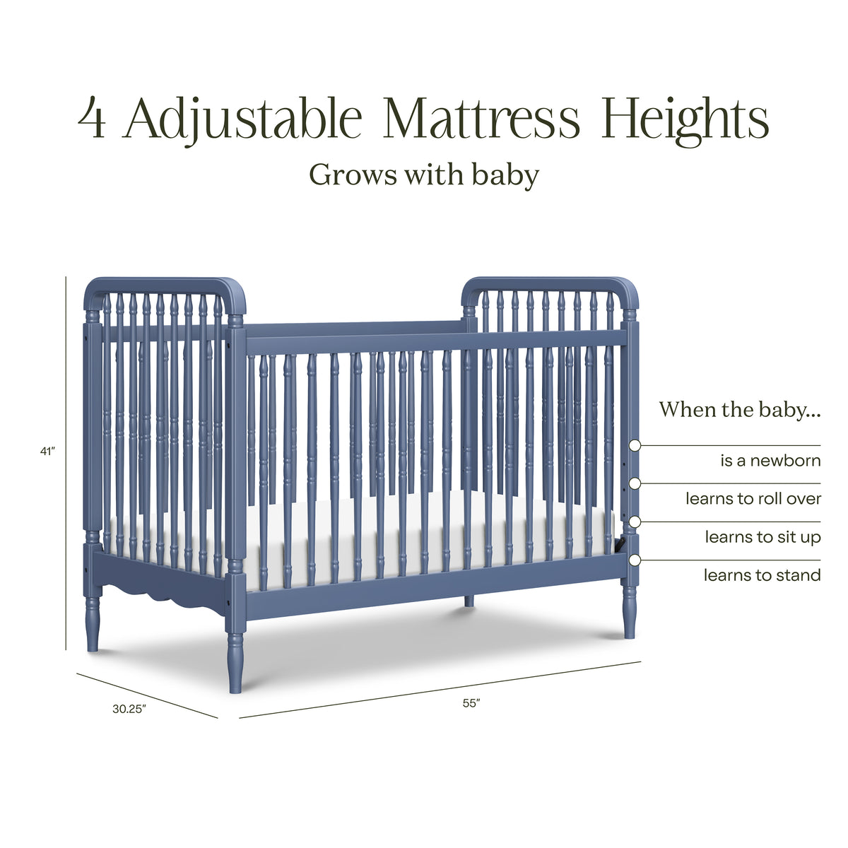 M7101CVB,Namesake,Liberty 3-in-1 Convertible Spindle Crib w/Toddler Bed Conversion Kit in Cove Blue