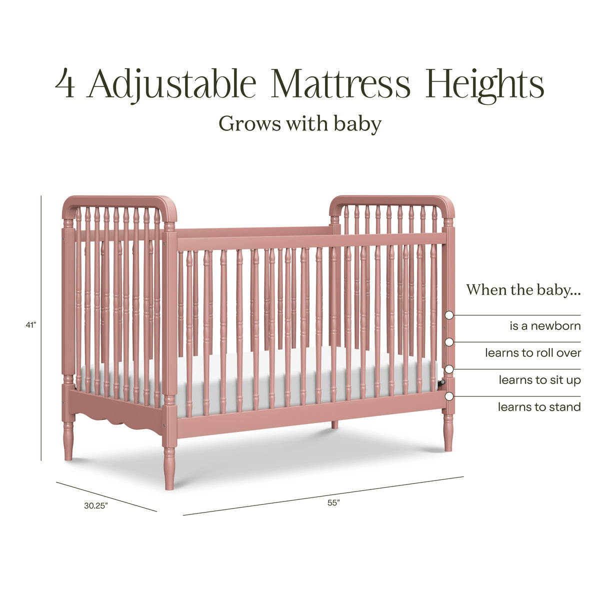 M7101DTR,Namesake,Liberty 3-in-1 Convertible Spindle Crib w/Toddler Bed Conversion Kit in Dusty Rose