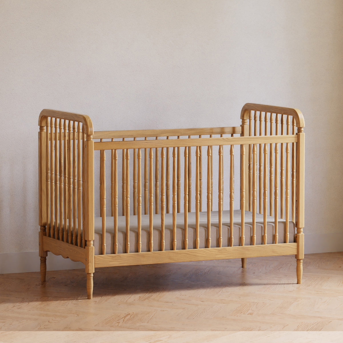 M7101HY,Namesake,Liberty 3-in-1 Convertible Spindle Crib w/Toddler Bed Conversion Kit in Honey