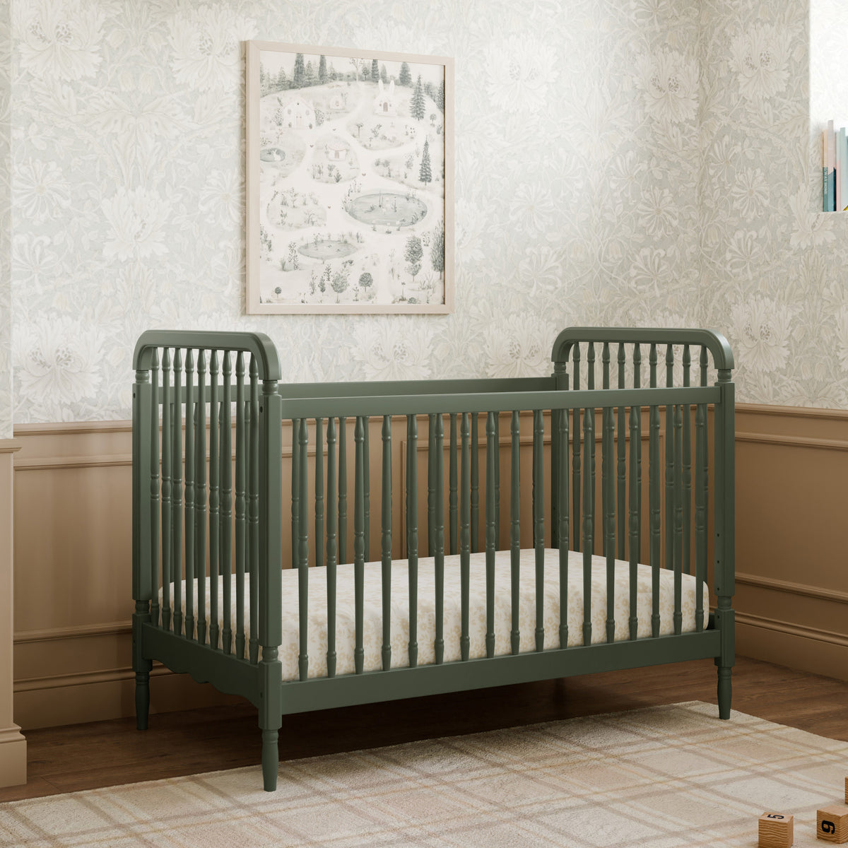 M7101JP,Namesake,Liberty 3-in-1 Convertible Spindle Crib w/Toddler Bed Conversion Kit in Juniper