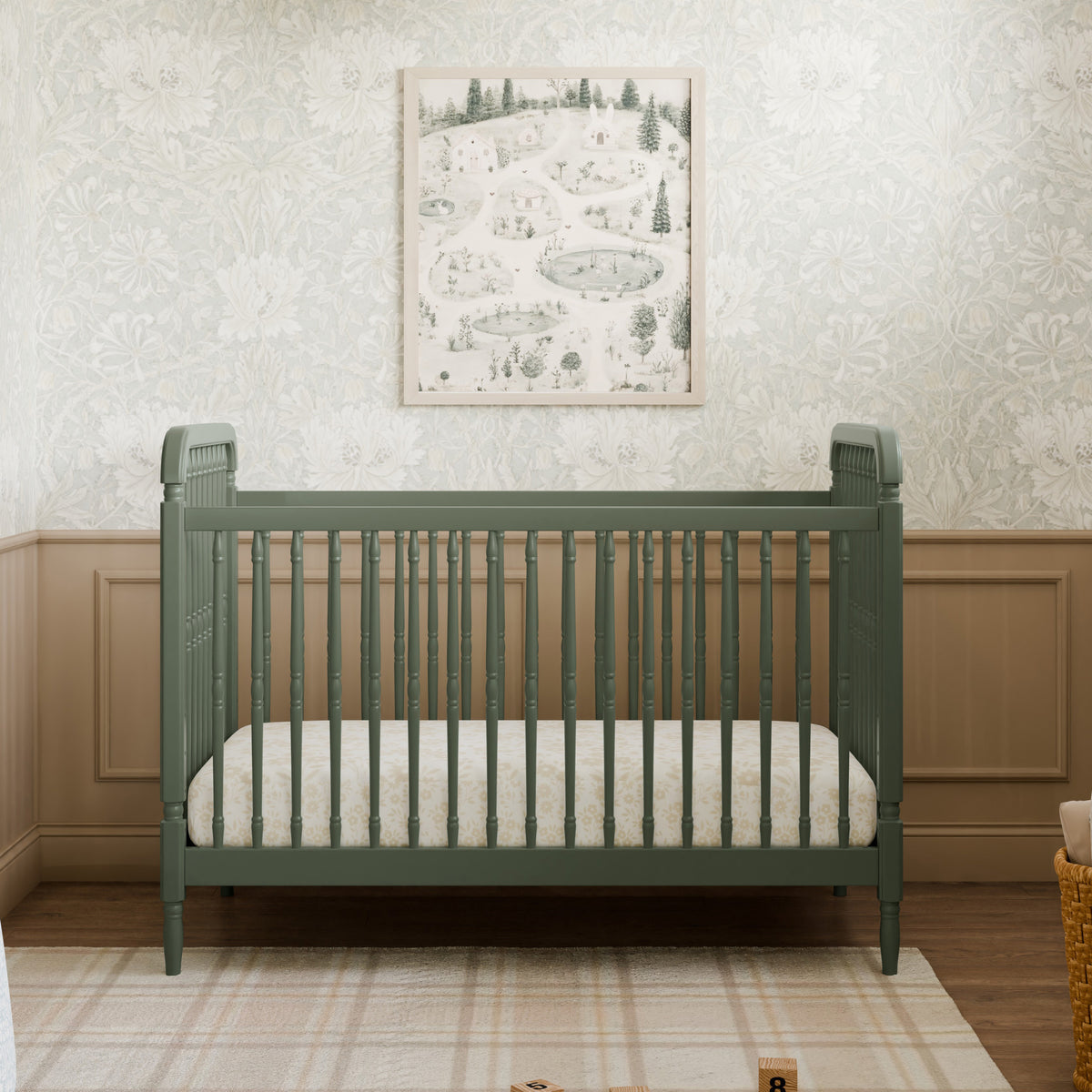 M7101JP,Namesake,Liberty 3-in-1 Convertible Spindle Crib w/Toddler Bed Conversion Kit in Juniper