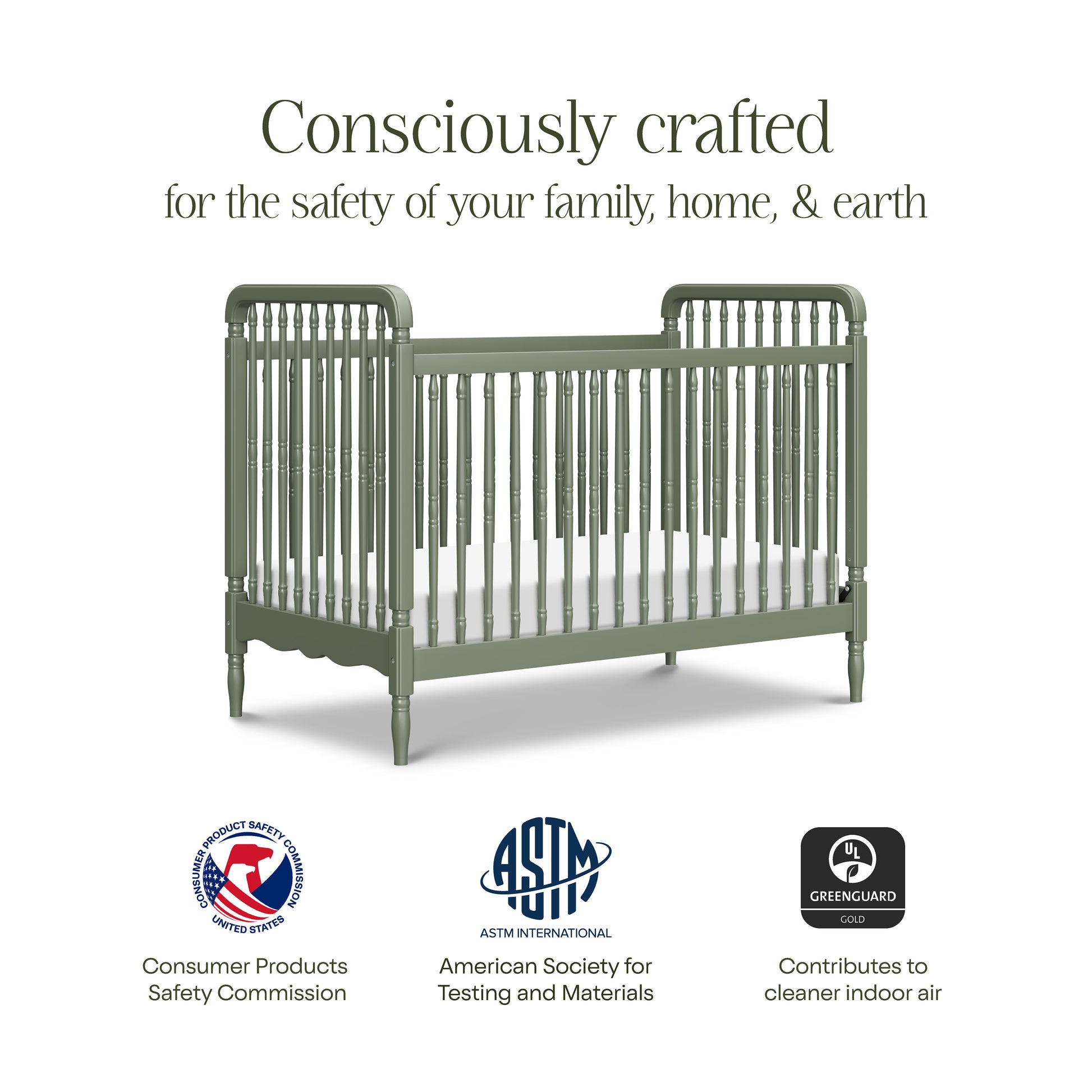 M7101JP,Namesake,Liberty 3-in-1 Convertible Spindle Crib w/Toddler Bed Conversion Kit in Juniper