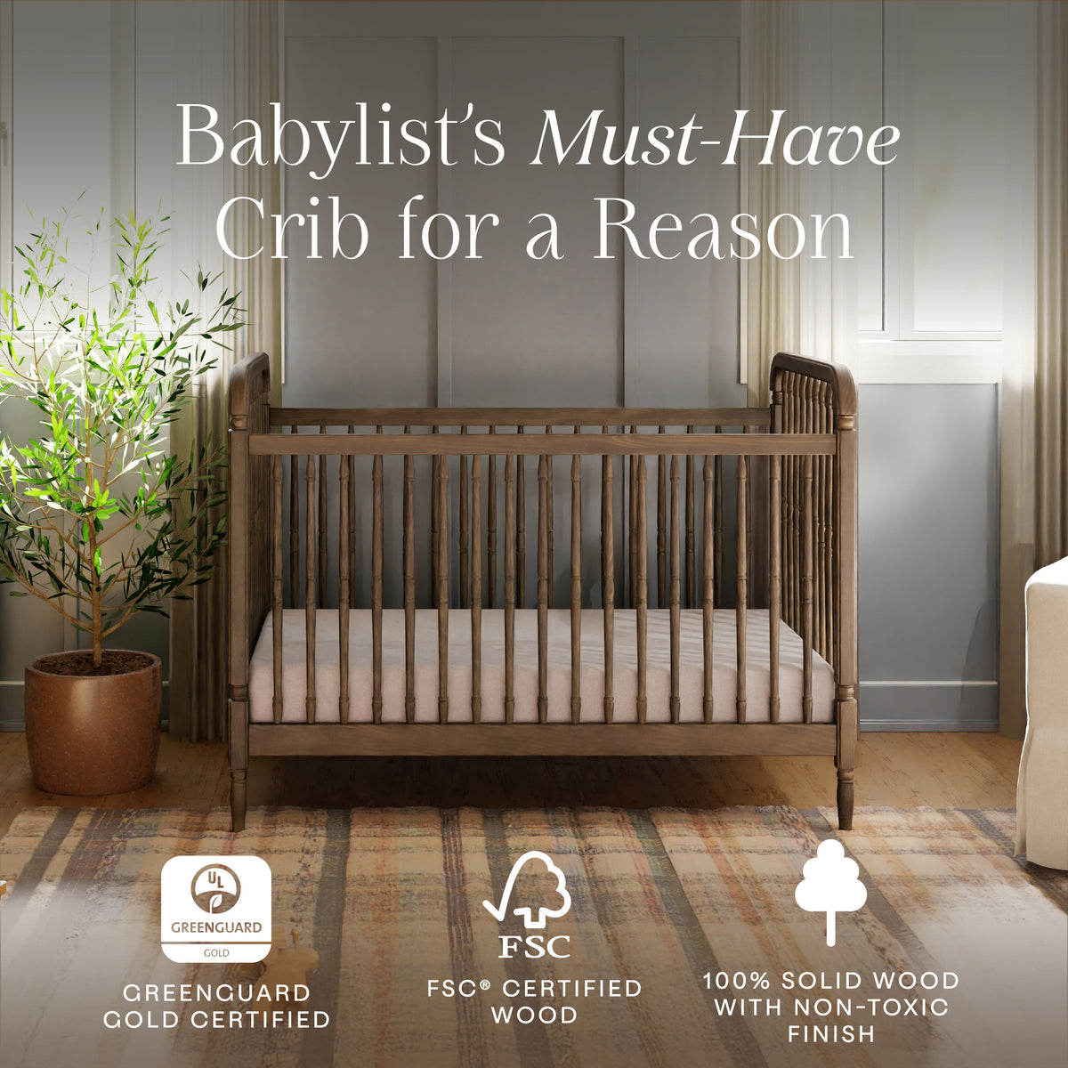 M7101NL,Namesake,Liberty 3-in-1 Convertible Spindle Crib w/Toddler Bed Conversion Kit in Natural Walnut