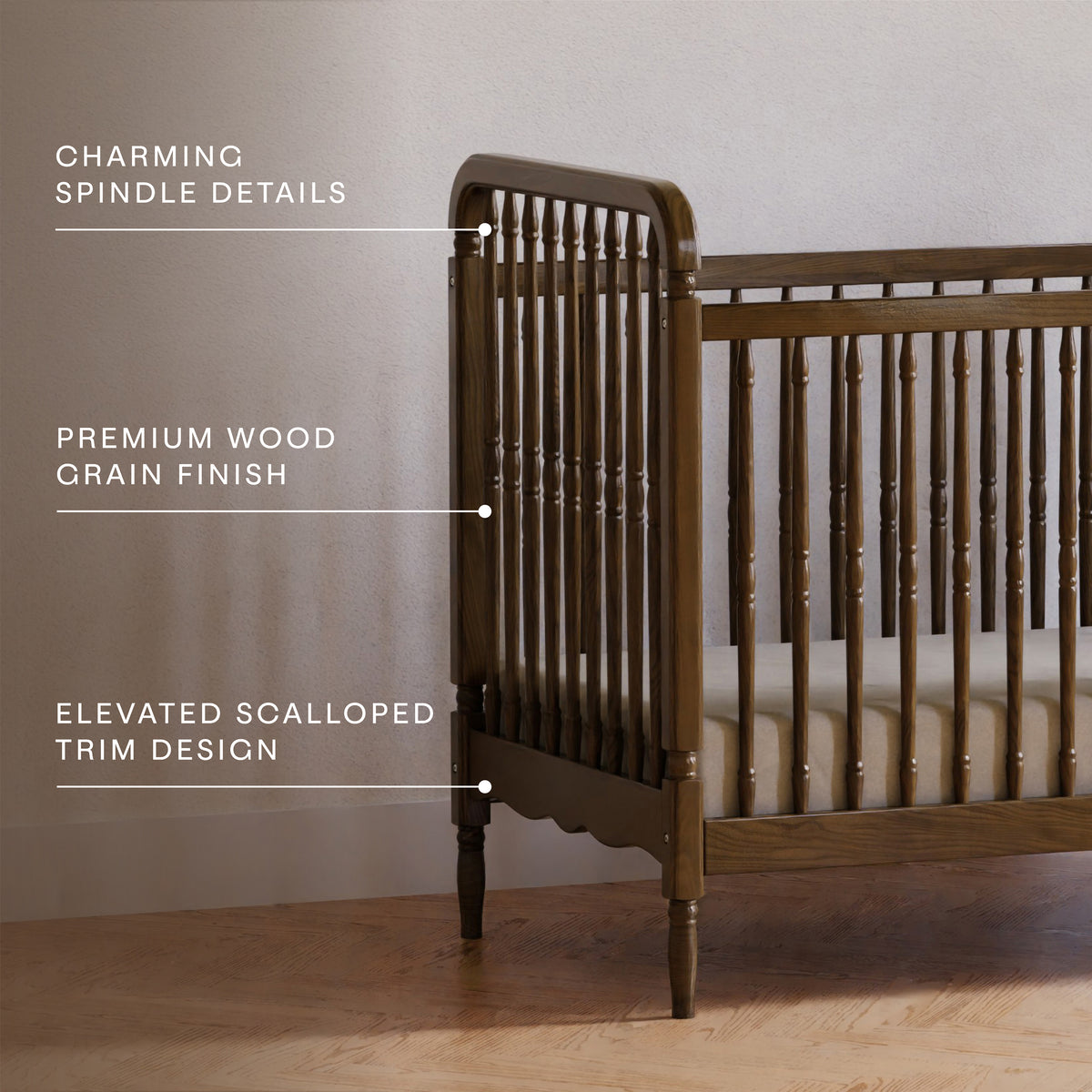 M7101NL,Namesake,Liberty 3-in-1 Convertible Spindle Crib w/Toddler Bed Conversion Kit in Natural Walnut