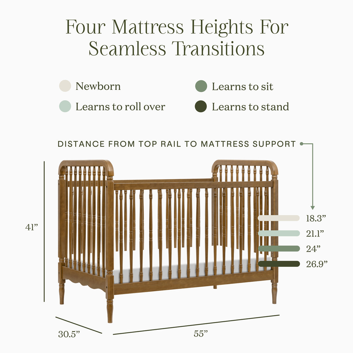 M7101NL,Namesake,Liberty 3-in-1 Convertible Spindle Crib w/Toddler Bed Conversion Kit in Natural Walnut