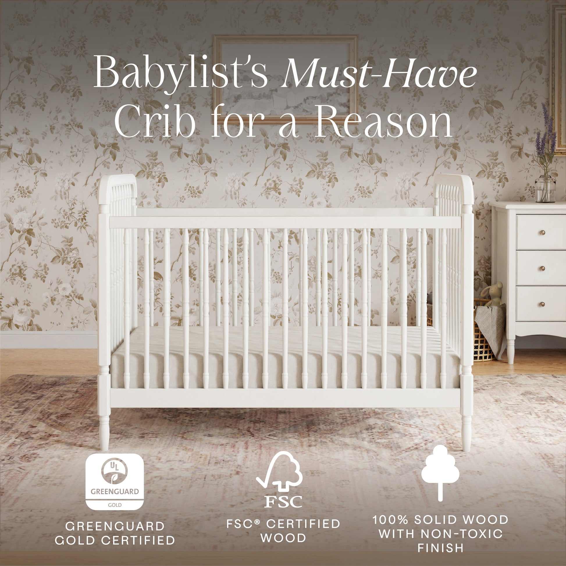 M7101RW,Namesake,Liberty 3-in-1 Convertible Spindle Crib w/Toddler Bed Conversion Kit in Warm White